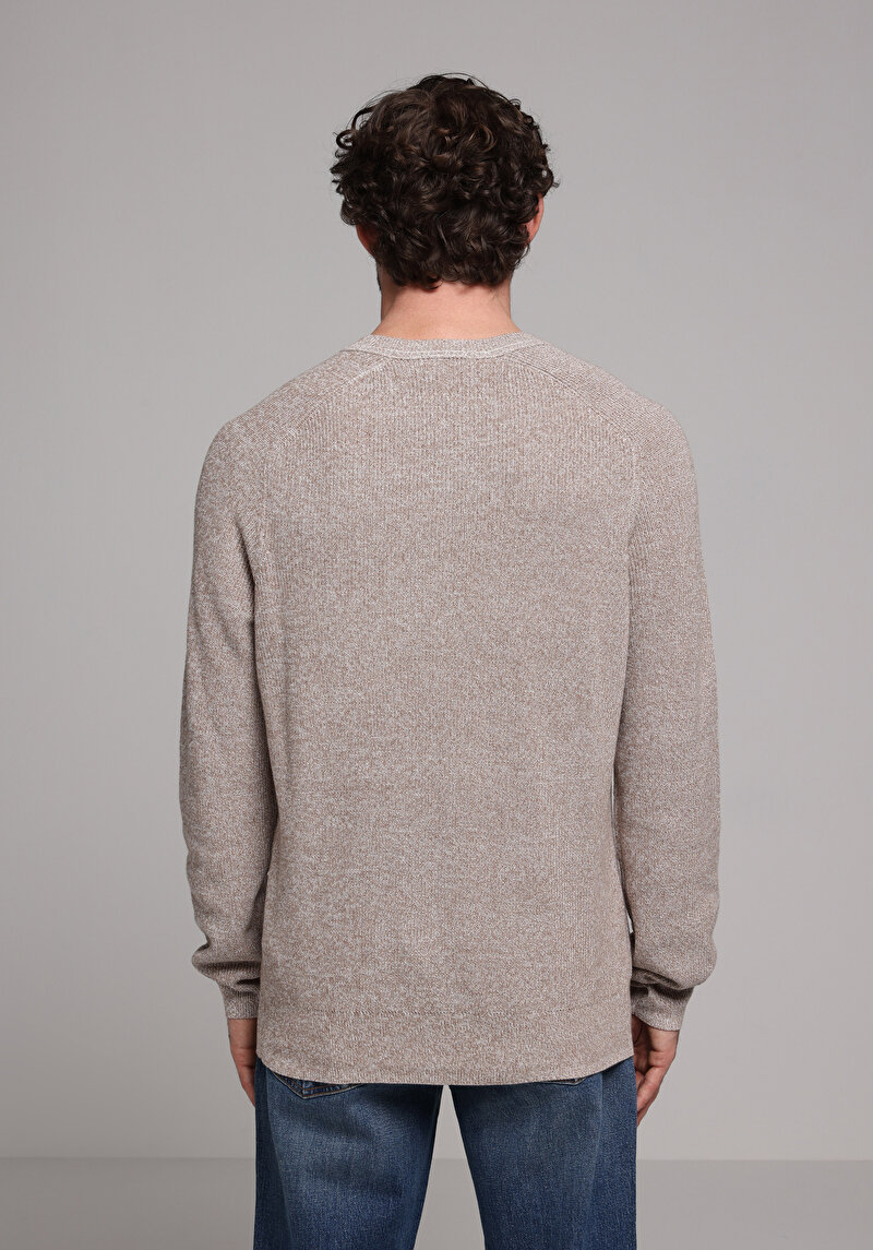 Regular Fit Yuvarlak Yaka Jakarlı Erkek Gri Kazak