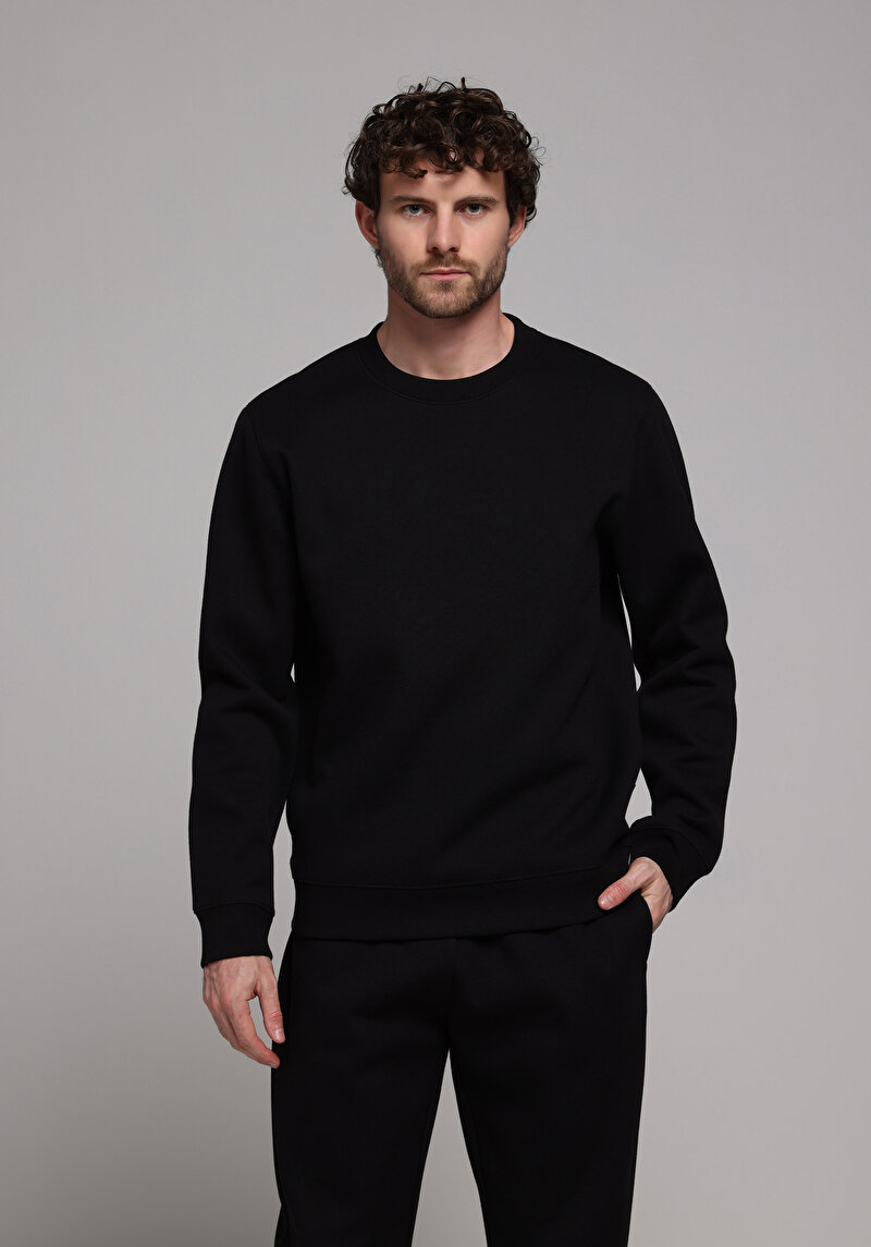 Regular Fit Erkek Siyah Sweatshirt