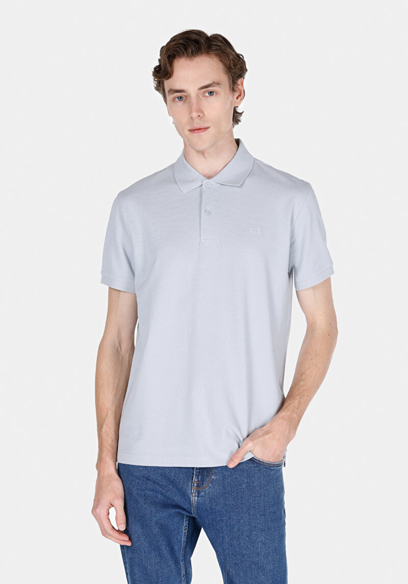 Regular Fit Polo Yaka Düz Erkek Mavi Kısa Kol Tişört