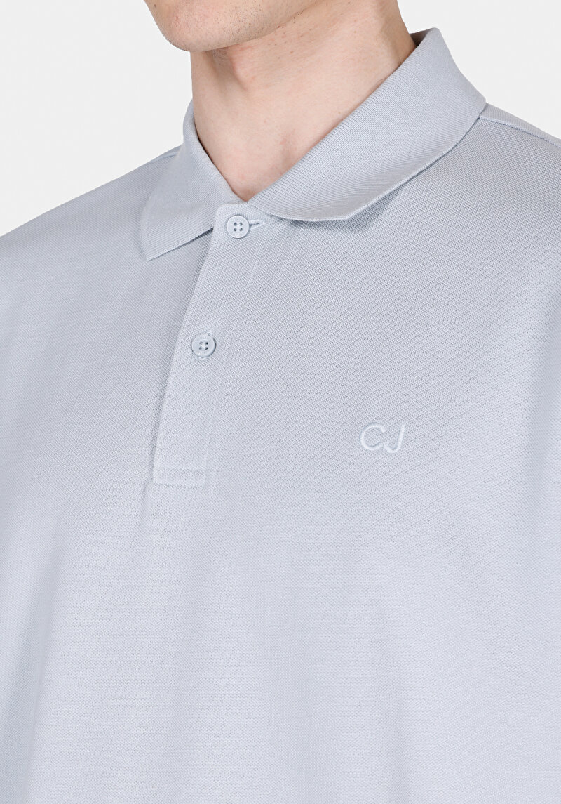 Regular Fit Polo Yaka Düz Erkek Mavi Kısa Kol Tişört