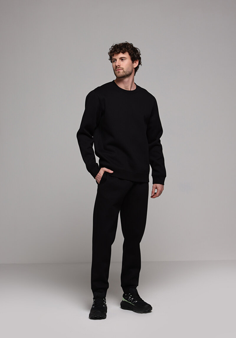 Regular Fit Orta Bel Düz Erkek Siyah Eşofman Altı