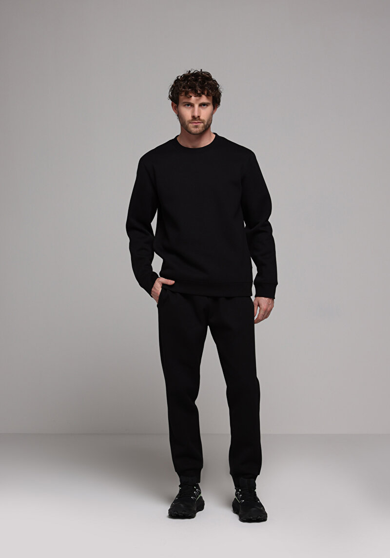 Regular Fit Orta Bel Düz Erkek Siyah Eşofman Altı