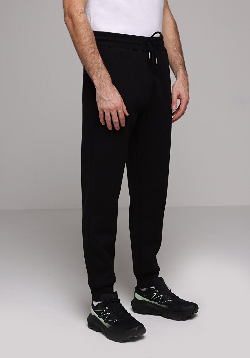 Regular Fit Orta Bel Düz Erkek Siyah Eşofman Altı