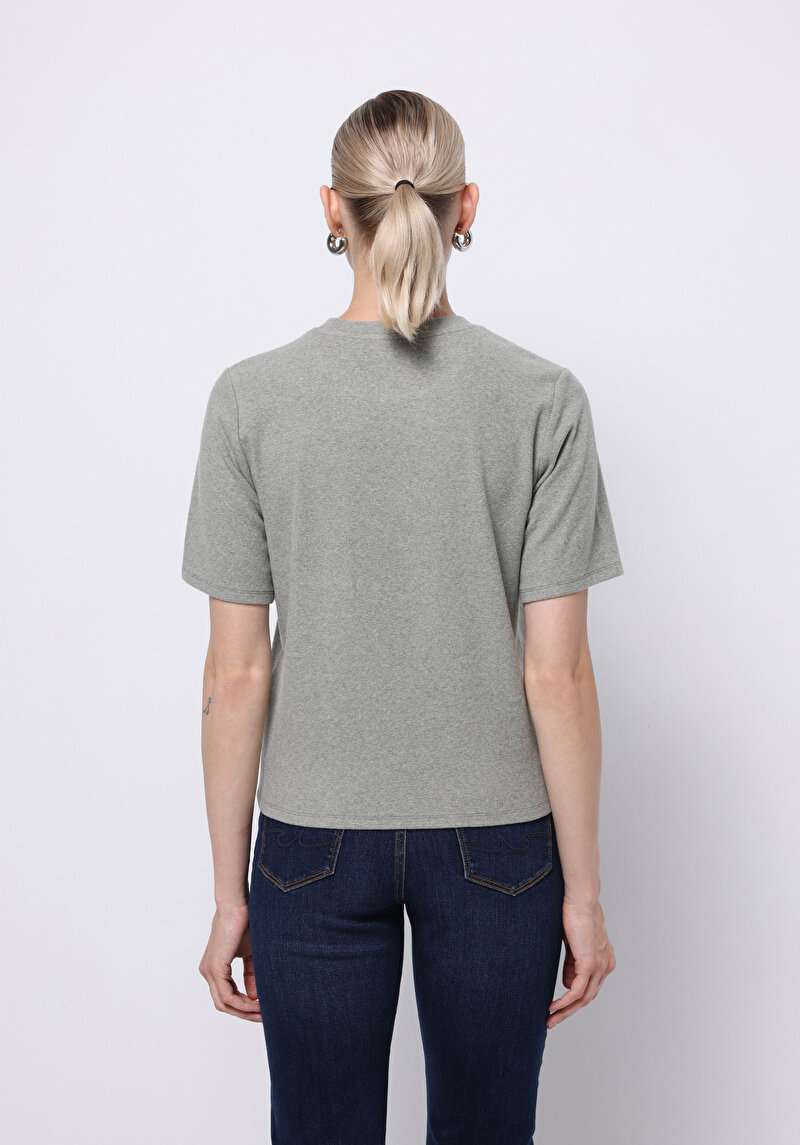 Regular Fit Yuvarlak Yaka Baskılı Kadın Yeşil Kısa Kol Tişört