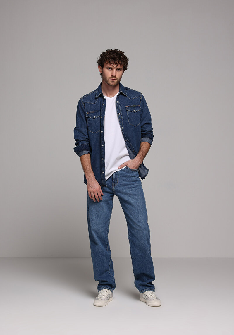 Baggy Fit Erkek İndigo Jean Pantolon