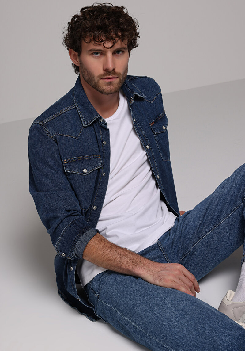 Baggy Fit   Erkek İndigo Jean Pantolon