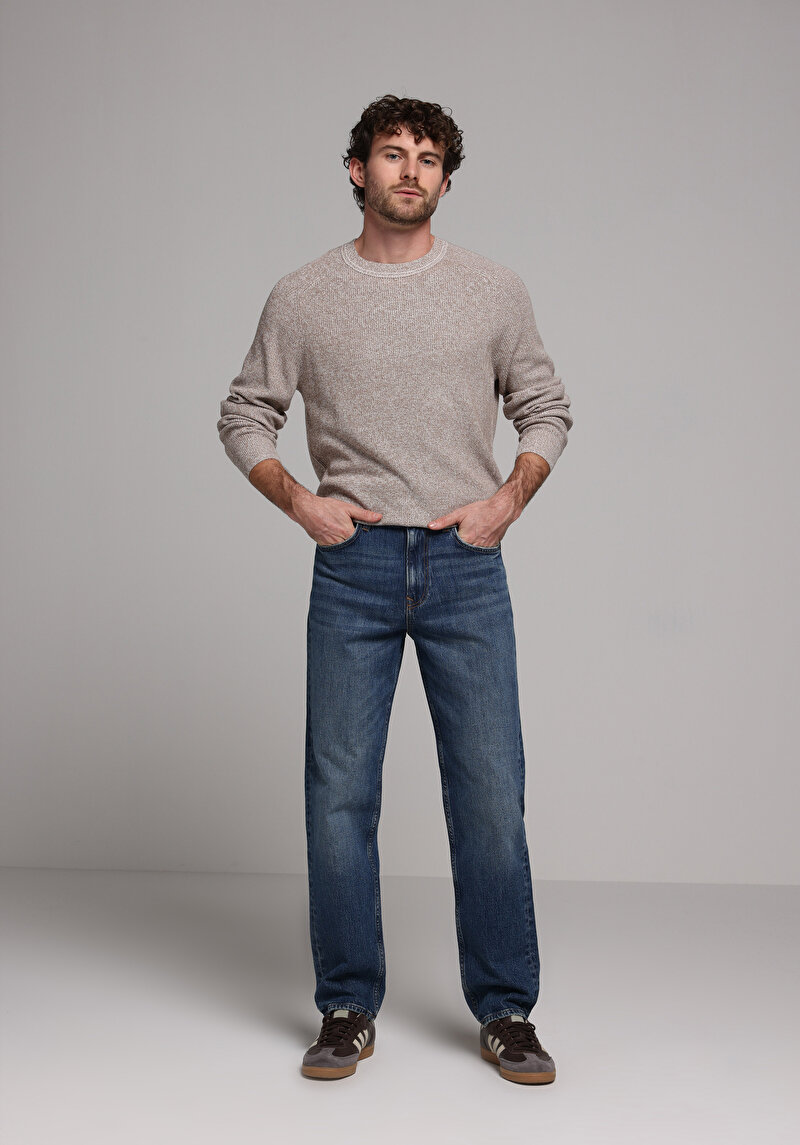 Loose Straight Fit Erkek İndigo Jean Pantolon