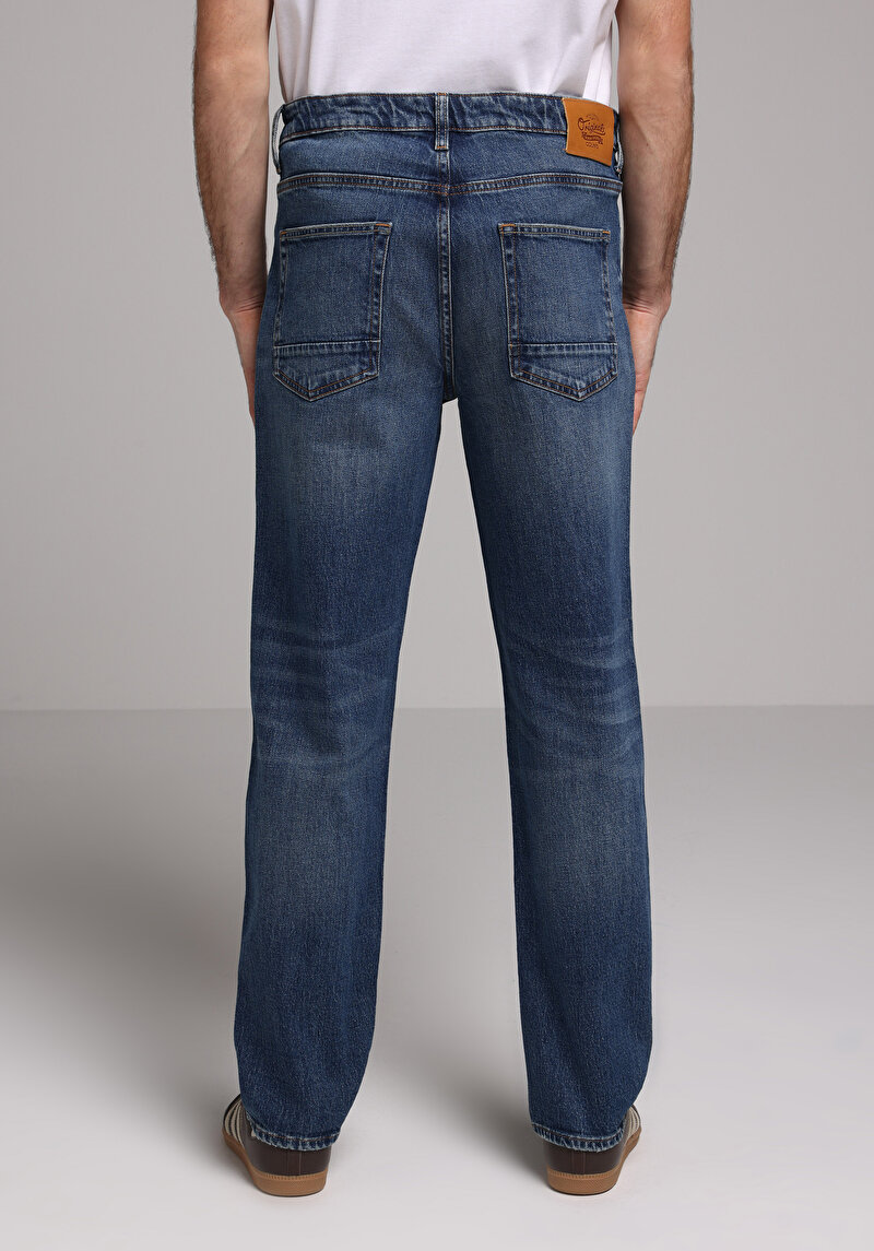 Loose Straight Fit Erkek İndigo Jean Pantolon