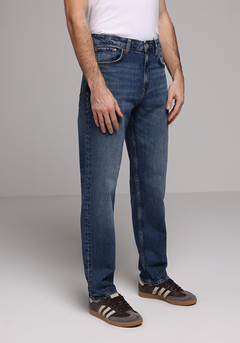 Loose Straight Fit Erkek İndigo Jean Pantolon