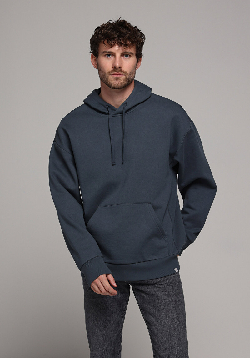 Oversize Fit Erkek Mavi Sweatshirt