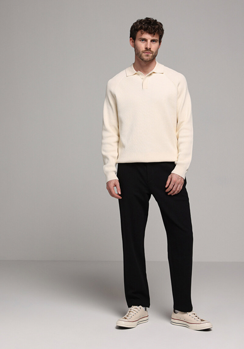 Regular Fit Orta Bel Düz Paça Erkek Siyah Pantolon