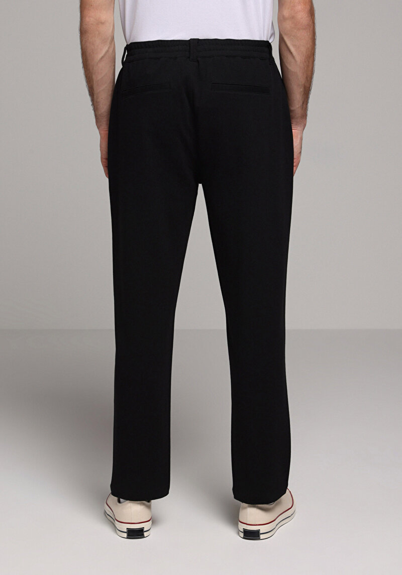Regular Fit Orta Bel Düz Paça Erkek Siyah Pantolon