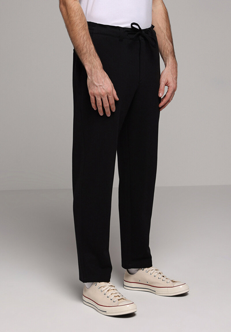 Regular Fit Orta Bel Düz Paça Erkek Siyah  Pantolon