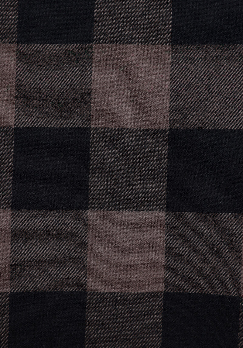 Regular Fit Shirt Neck Kareli Erkek Kahverengi Uzun Kol Gömlek