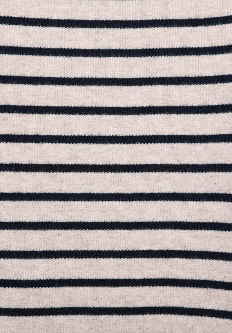 Regular Fit Yuvarlak Yaka Çizgili Kadın Bej Kısa Kol Tişört