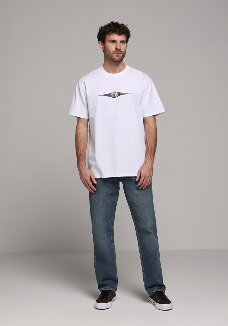 Comfort Fit Yuvarlak Yaka Düz Erkek Beyaz Kısa Kol Tişört