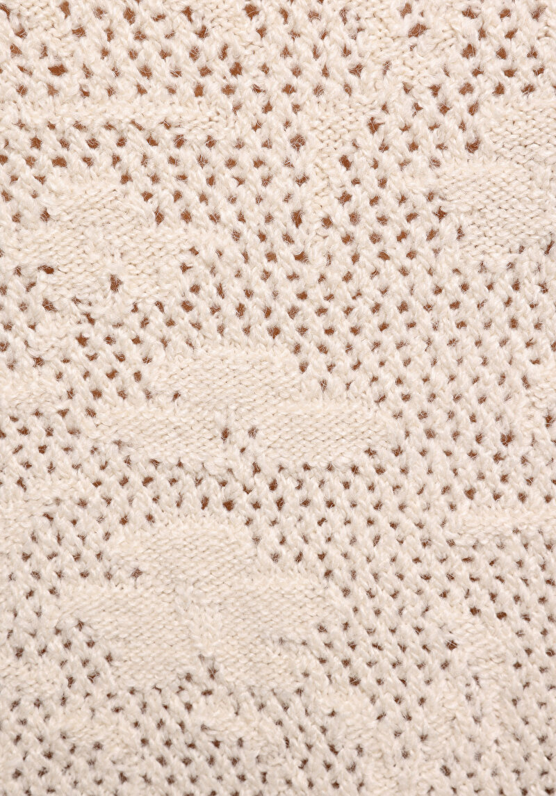 Regular Fit Yuvarlak Yaka Düz Kadın Ekru Kazak