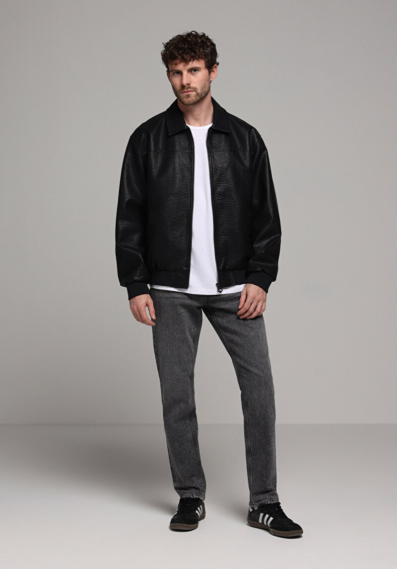 Regular Fit Erkek Siyah Mont Pu