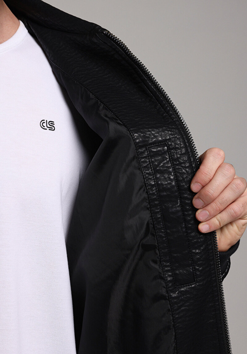 Regular Fit     Erkek Siyah Mont Pu