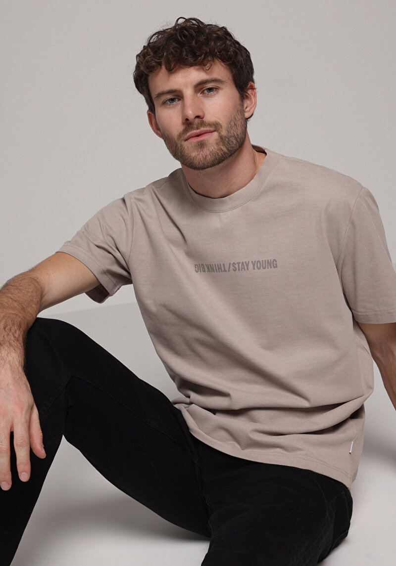 Comfort Fit Yuvarlak Yaka Düz Erkek Taş Kısa Kol Tişört