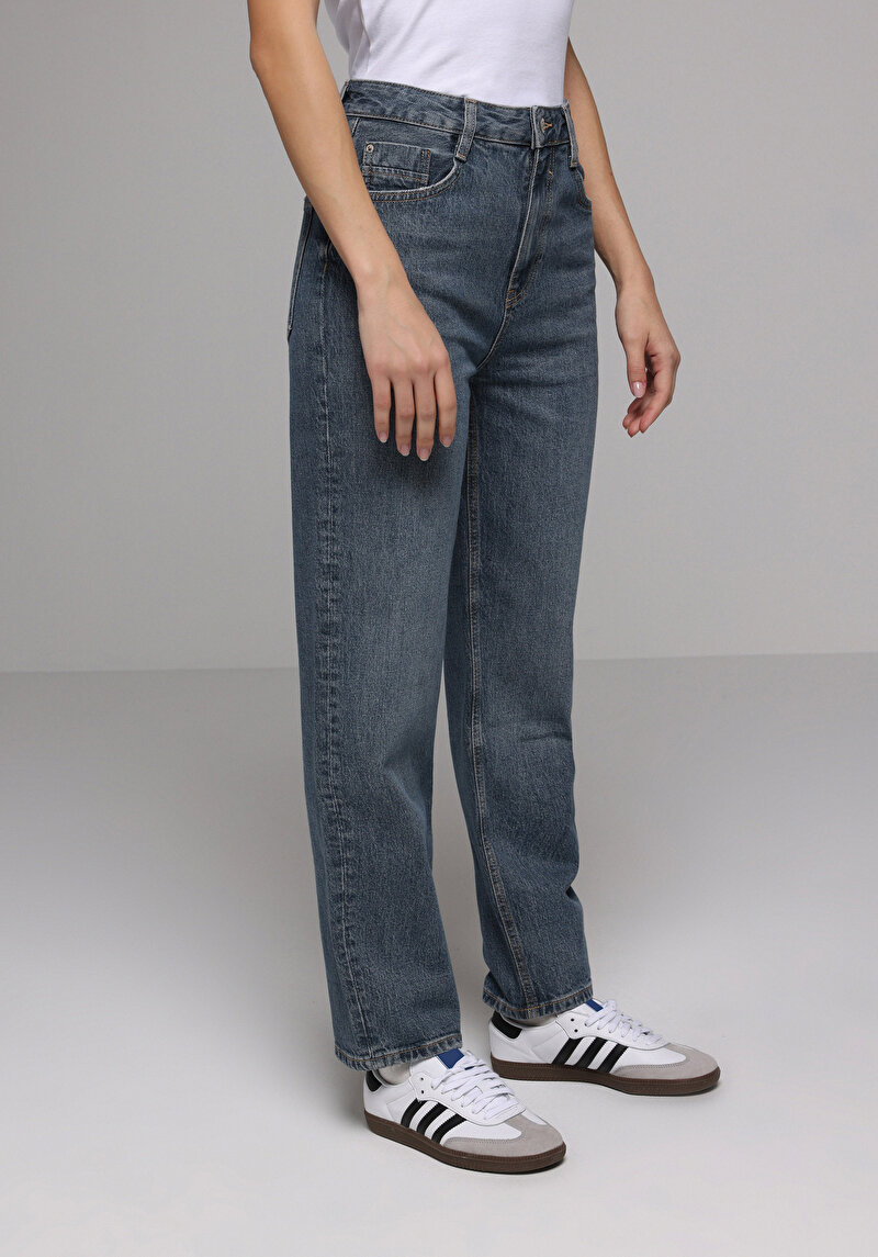 Straight Fit Kadın İndigo Jean Pantolon