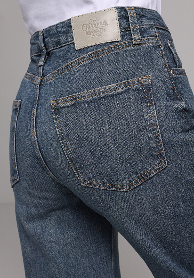 Straight Fit   Kadın İndigo Jean Pantolon