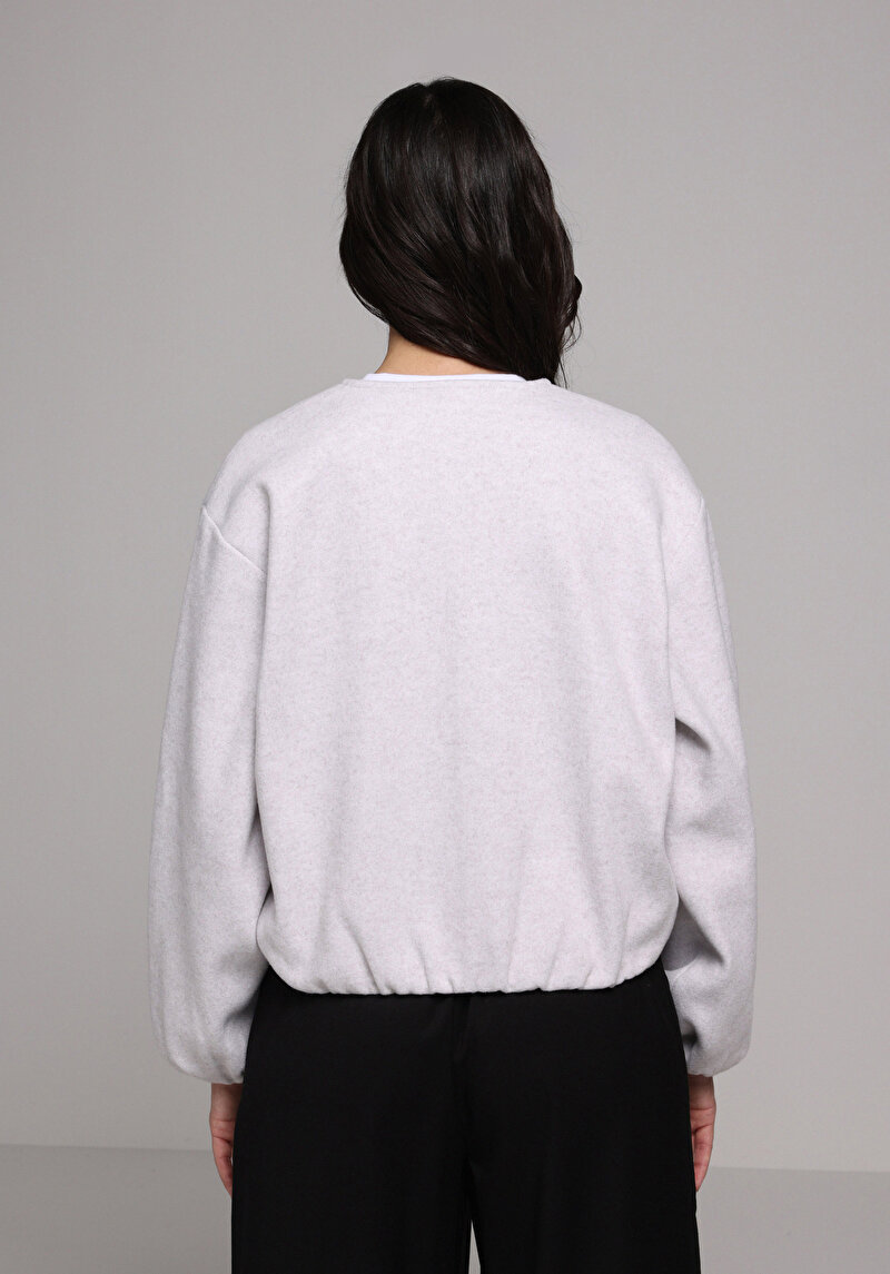 Regular Fit Yuvarlak Yaka Fermuarlı Astarlı  Kadın Ekru Ceket