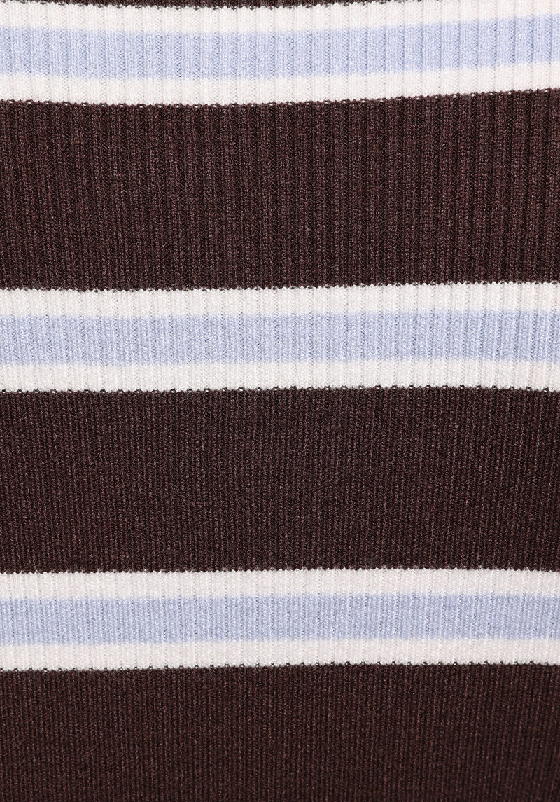 Slim Fit Polo Yaka Çizgili Kadın Kahverengi Kazak