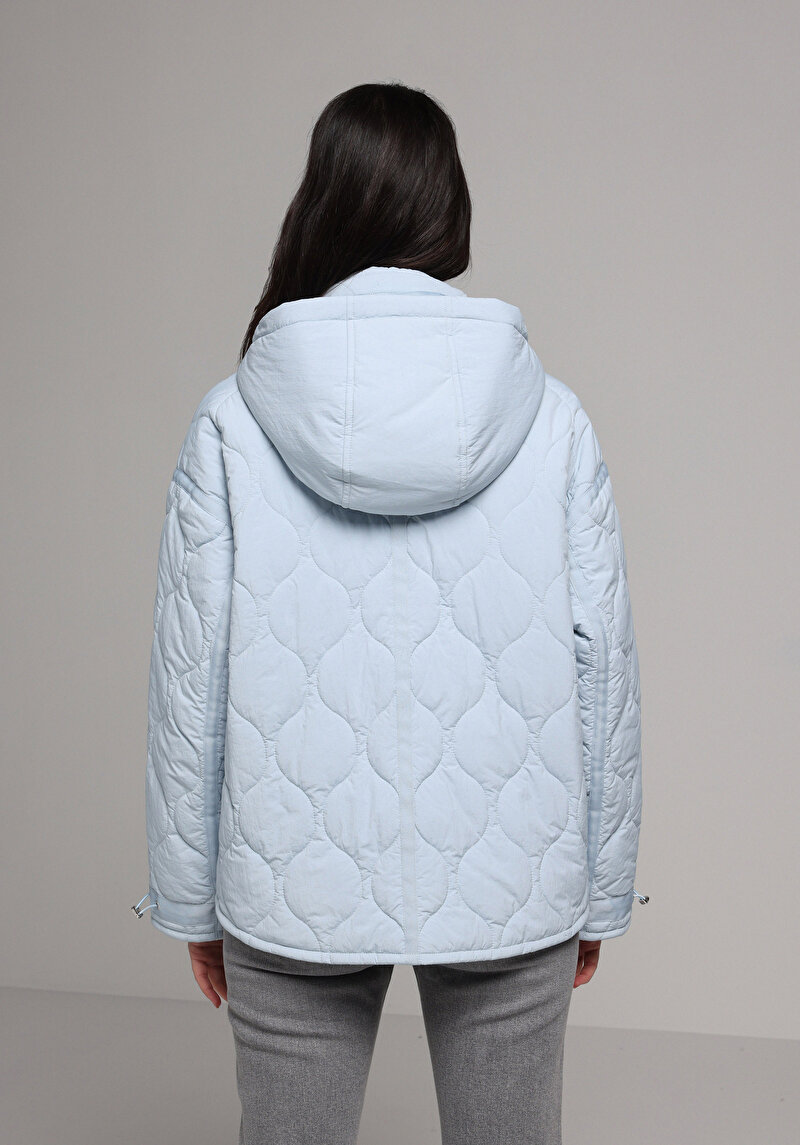 Regular Fit Kapüşonlu Fermuarlı Astarlı Suya Dayanıklı Kadın Mavi Mont