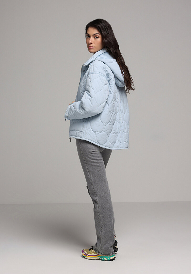 Regular Fit Kapüşonlu Fermuarlı Astarlı Suya Dayanıklı Kadın Mavi Mont