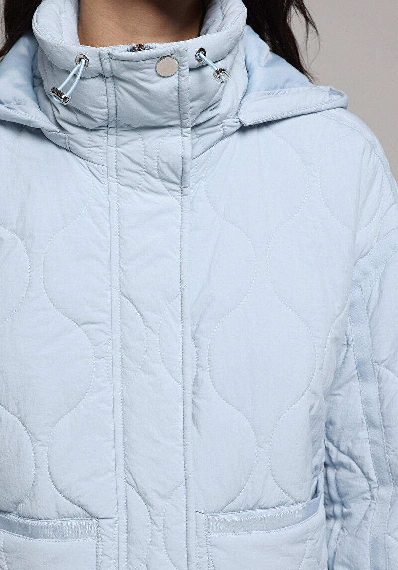 Regular Fit Kapüşonlu Fermuarlı Astarlı Suya Dayanıklı Kadın Mavi Mont