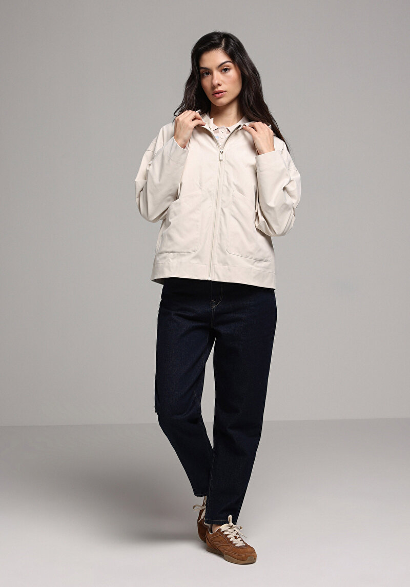 Regular Fit     Kadın Ekru Yağmurluk
