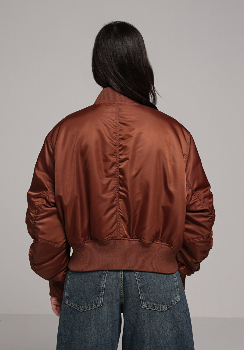 Regular Fit Kolej Yaka Fermuarlı Astarlı Suya Dayanıklı Kadın Kahverengi Mont