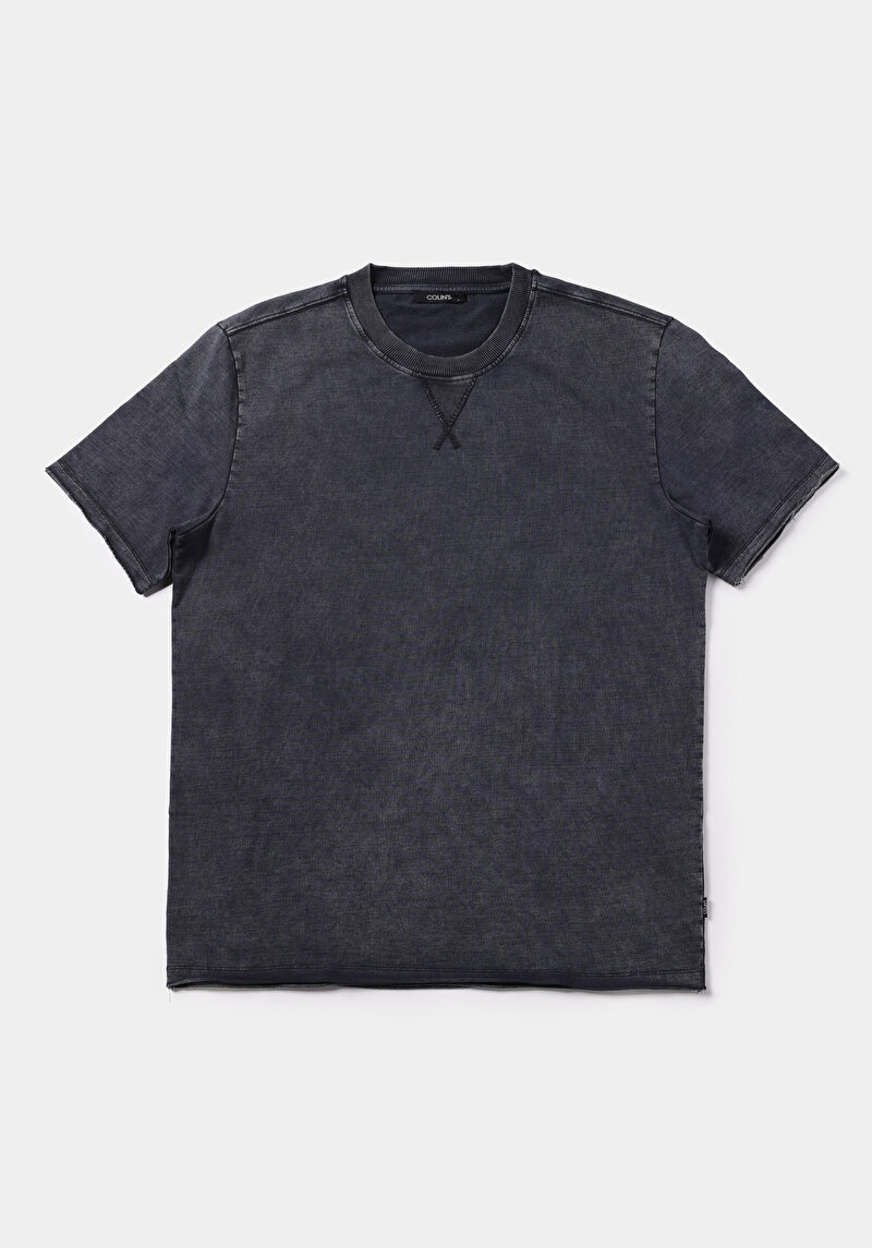 Comfort Fit Yuvarlak Yaka Düz Erkek Antrasit Kısa Kol Tişört