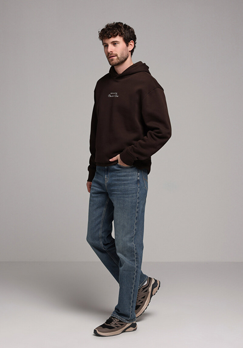 Comfort Fit Erkek Kahverengi Sweatshirt