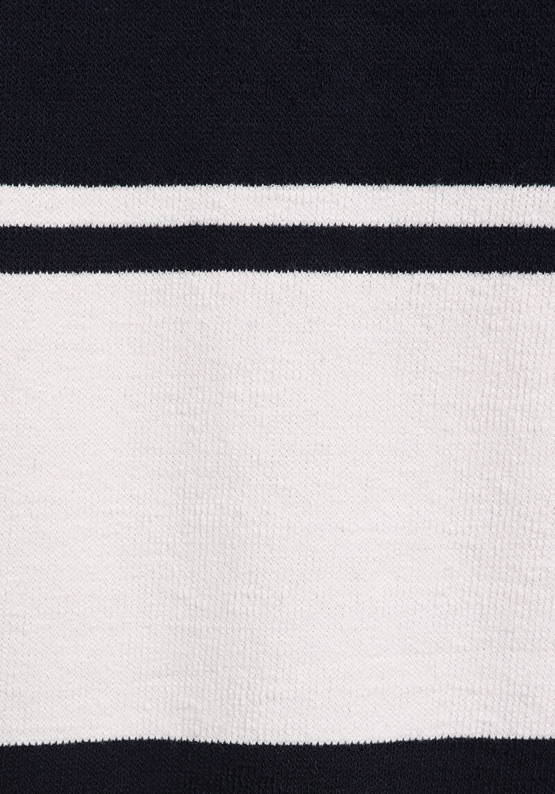 Comfort Fit Polo Yaka Çizgili Erkek Lacivert Uzun Kol Tişört