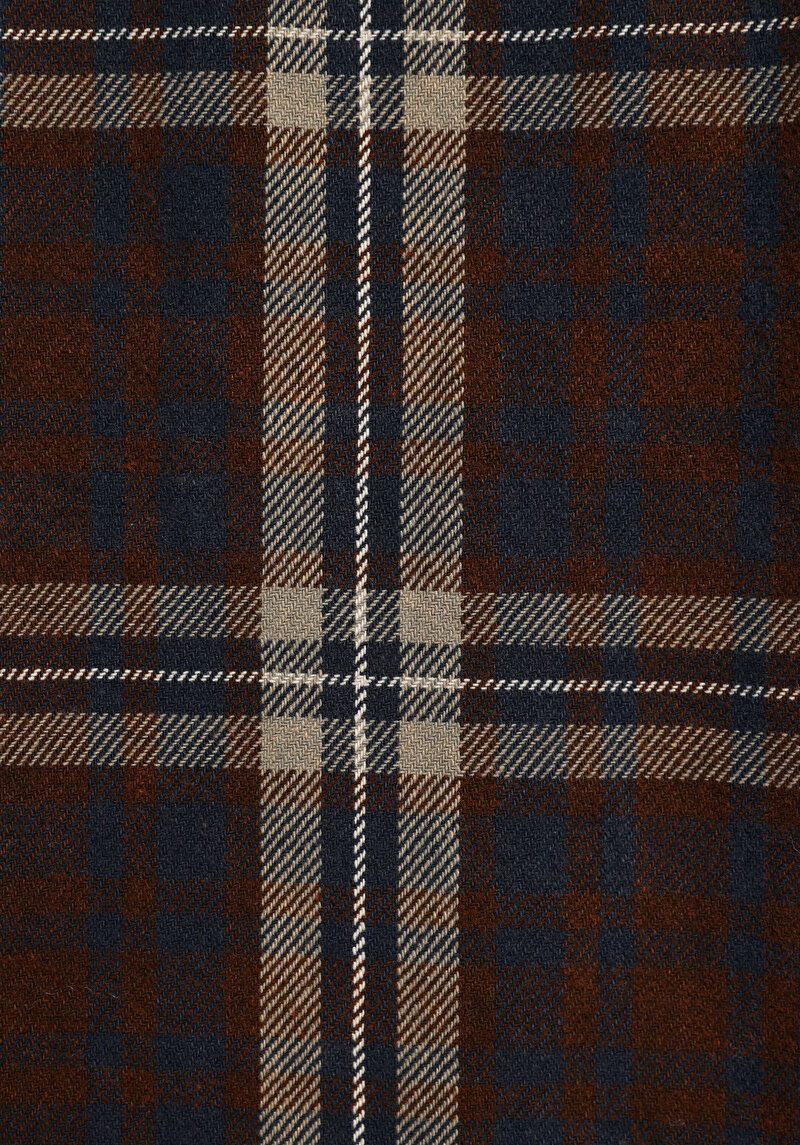 Oversize Fit Shirt Neck Ekoseli Erkek Kahverengi Uzun Kol Gömlek