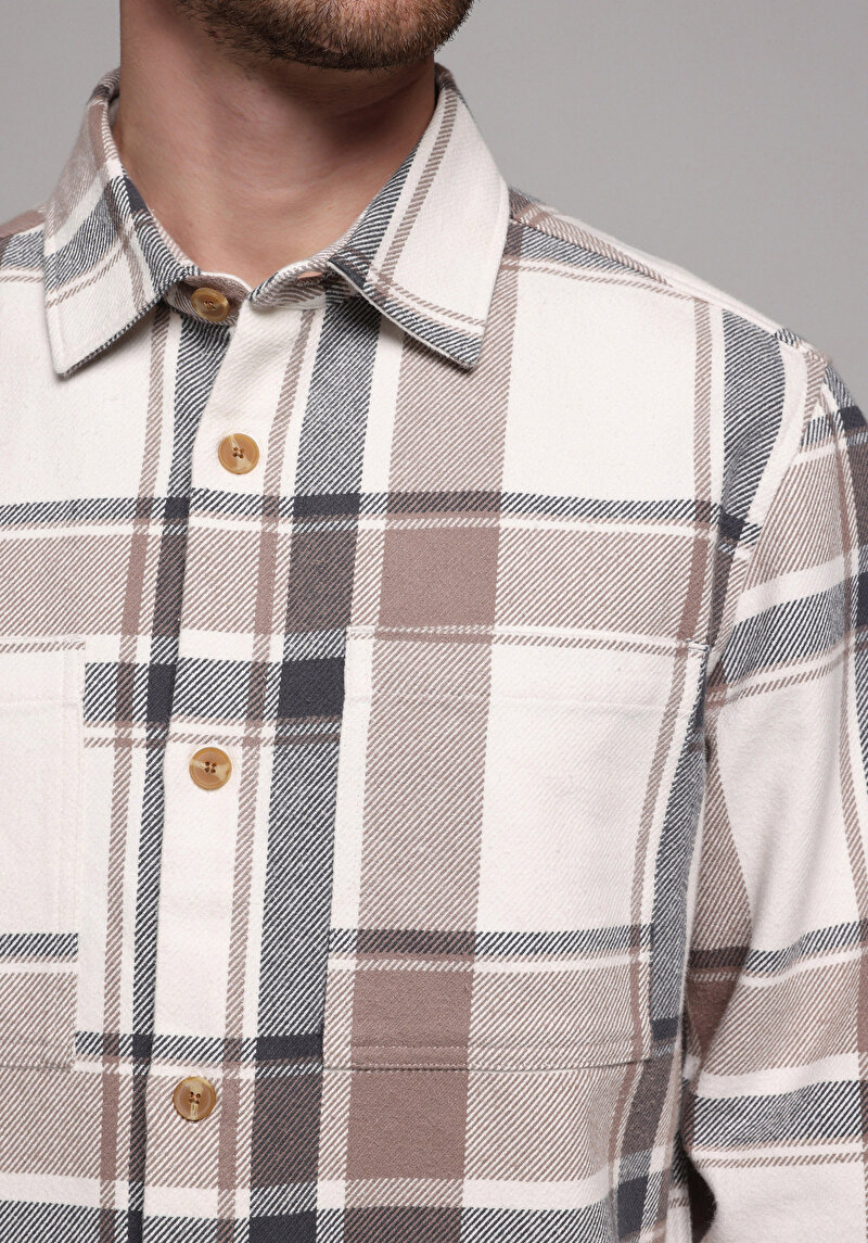 Comfort Fit Erkek Ekru Shacket