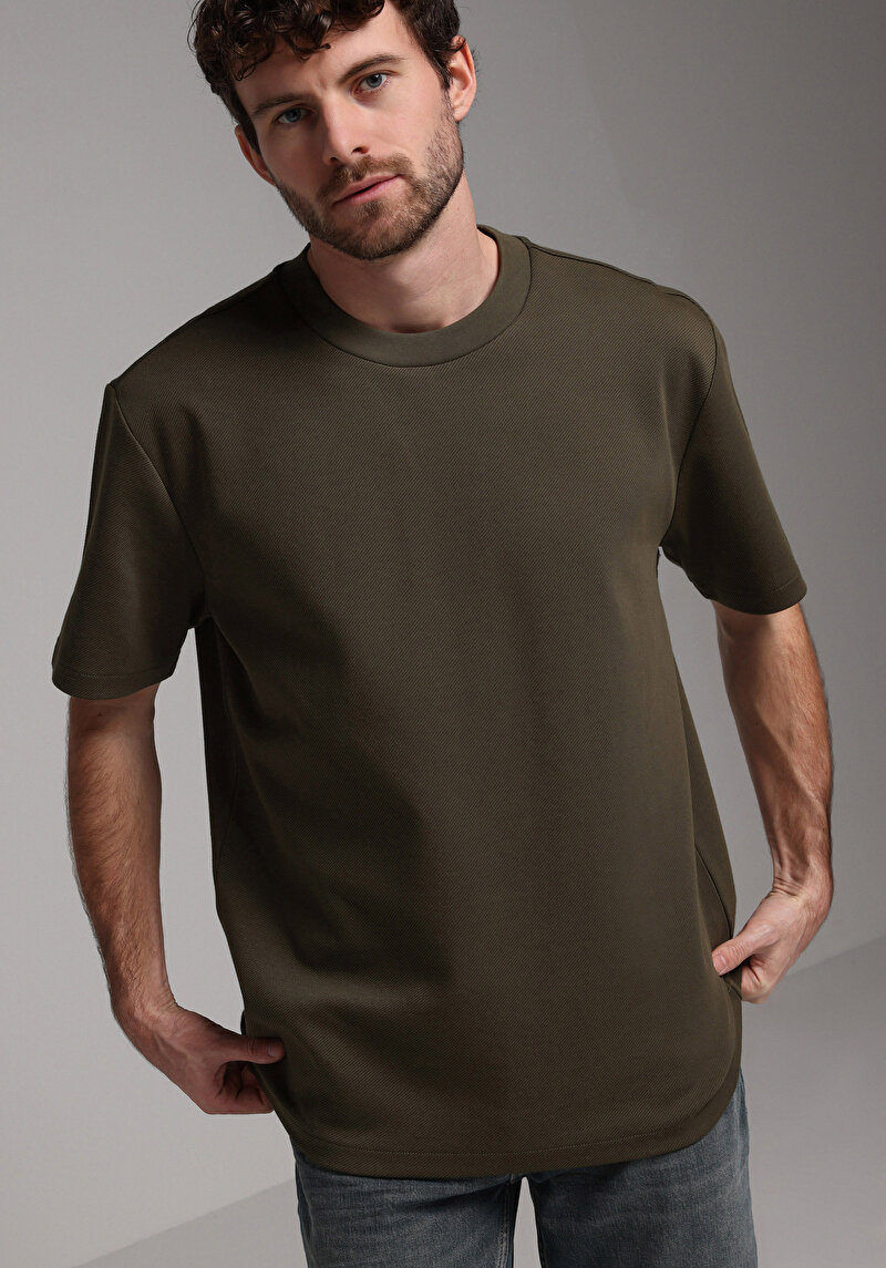 Comfort Fit Yuvarlak Yaka Düz Erkek Yeşil Kısa Kol Tişört