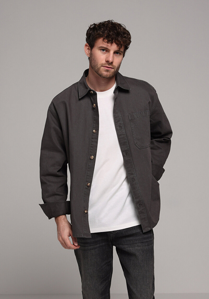 Oversize Fit Erkek Antrasit Shacket