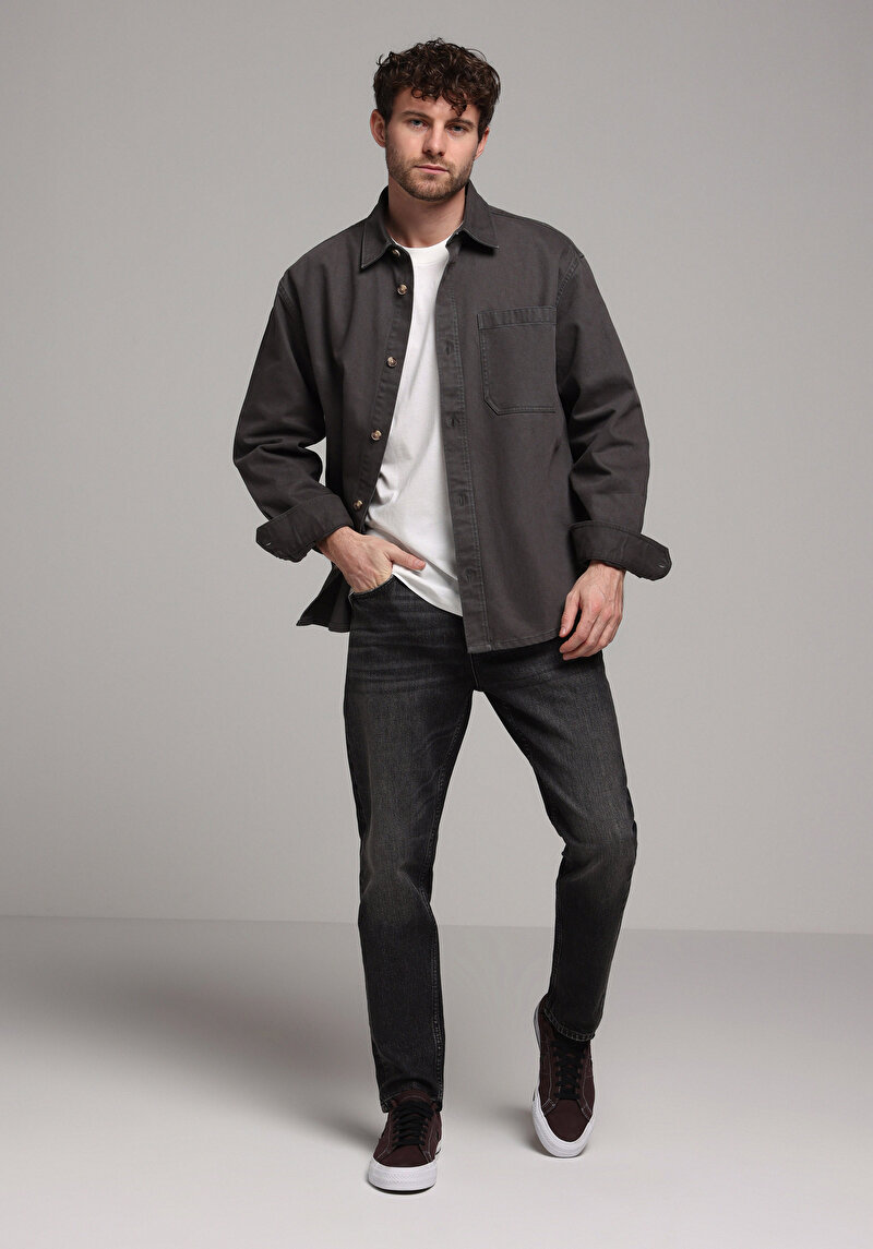 Oversize Fit Erkek Antrasit Shacket