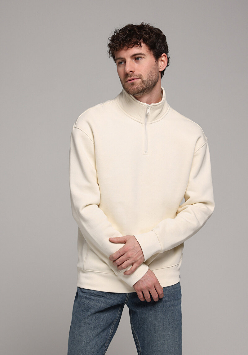Comfort Fit   Erkek Ekru Sweatshirt