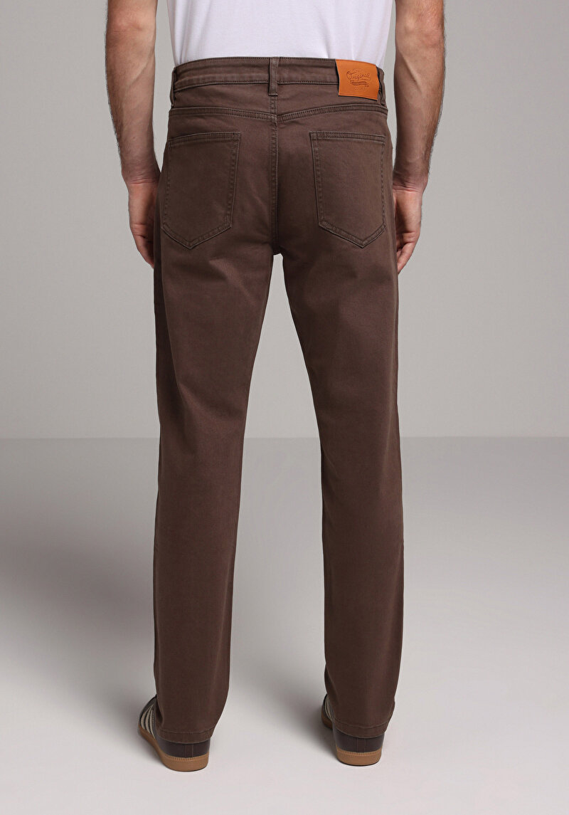 Regular Fit Orta Bel Düz Paça Erkek Kahverengi Pantolon