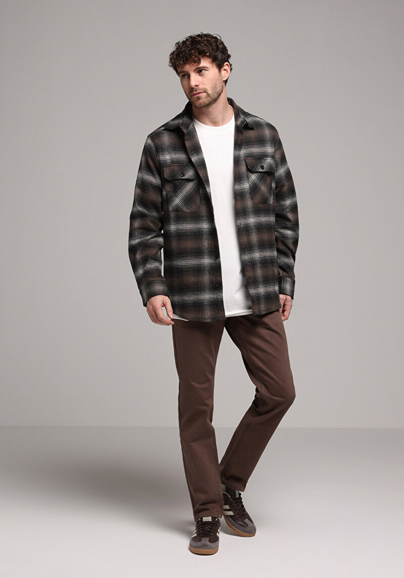 Regular Fit Orta Bel Düz Paça Erkek Kahverengi  Pantolon