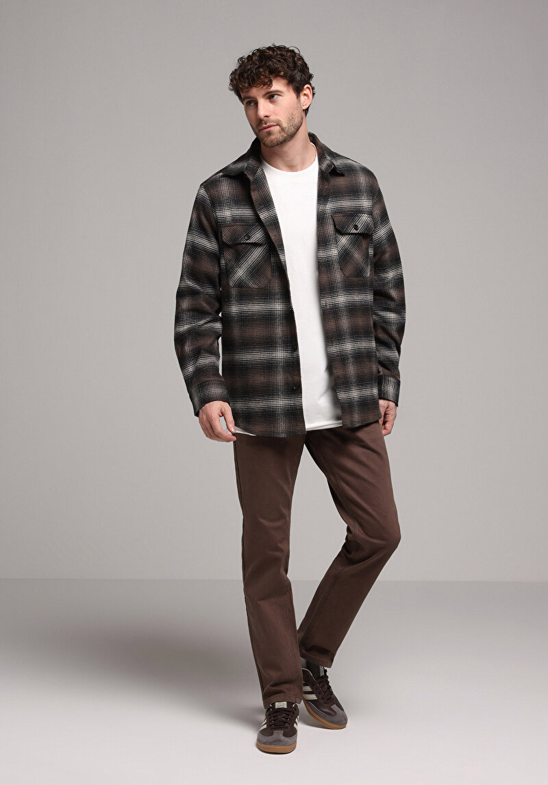 Regular Fit Orta Bel Düz Paça Erkek Kahverengi Pantolon