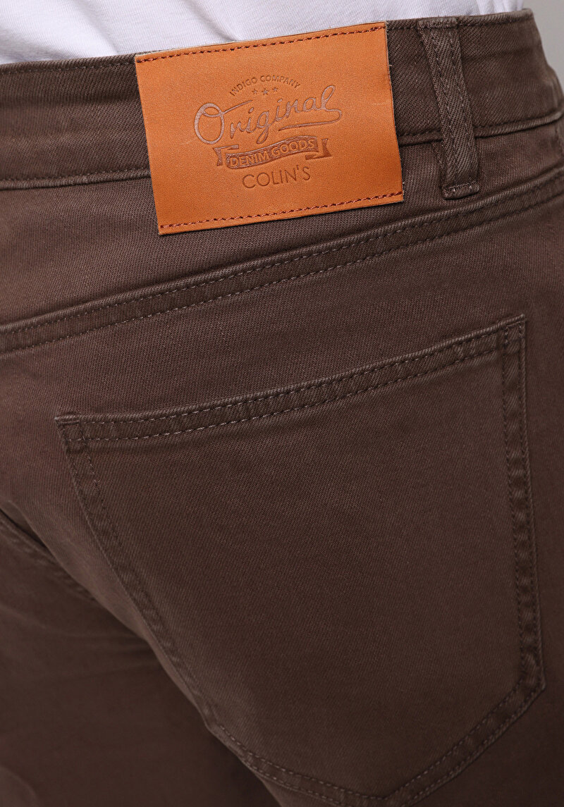 Regular Fit Orta Bel Düz Paça Erkek Kahverengi  Pantolon