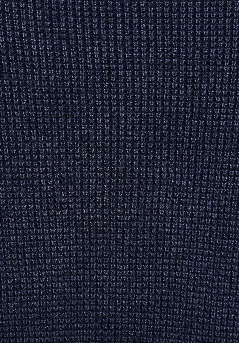 Regular Fit Yuvarlak Yaka Jakarlı Erkek Mavi Kazak