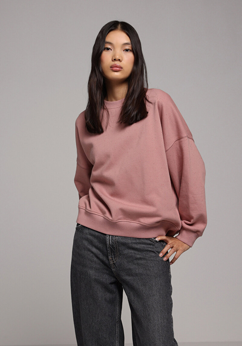 Relax Fit Yuvarlak Yaka Düz Kadın Pembe Sweatshirt