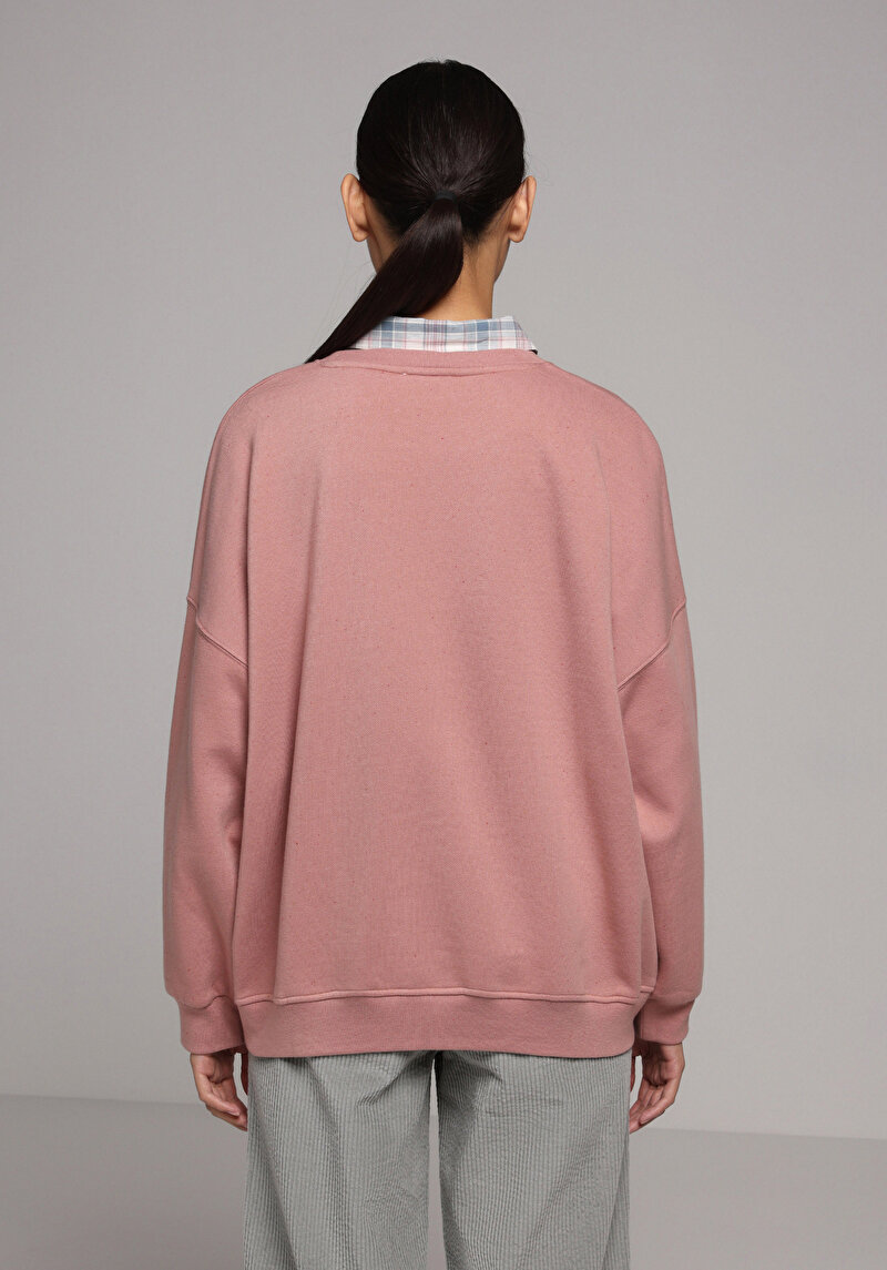 Relax Fit Yuvarlak Yaka Düz Kadın Pembe Sweatshirt