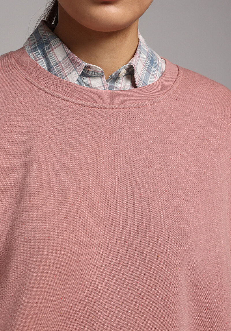 Relax Fit Yuvarlak Yaka Düz Kadın Pembe Sweatshirt